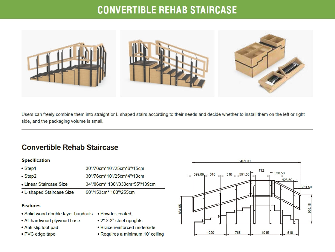 Convertible Rehab Staircase Training Stairs (4 & 8 Steps with Platform)