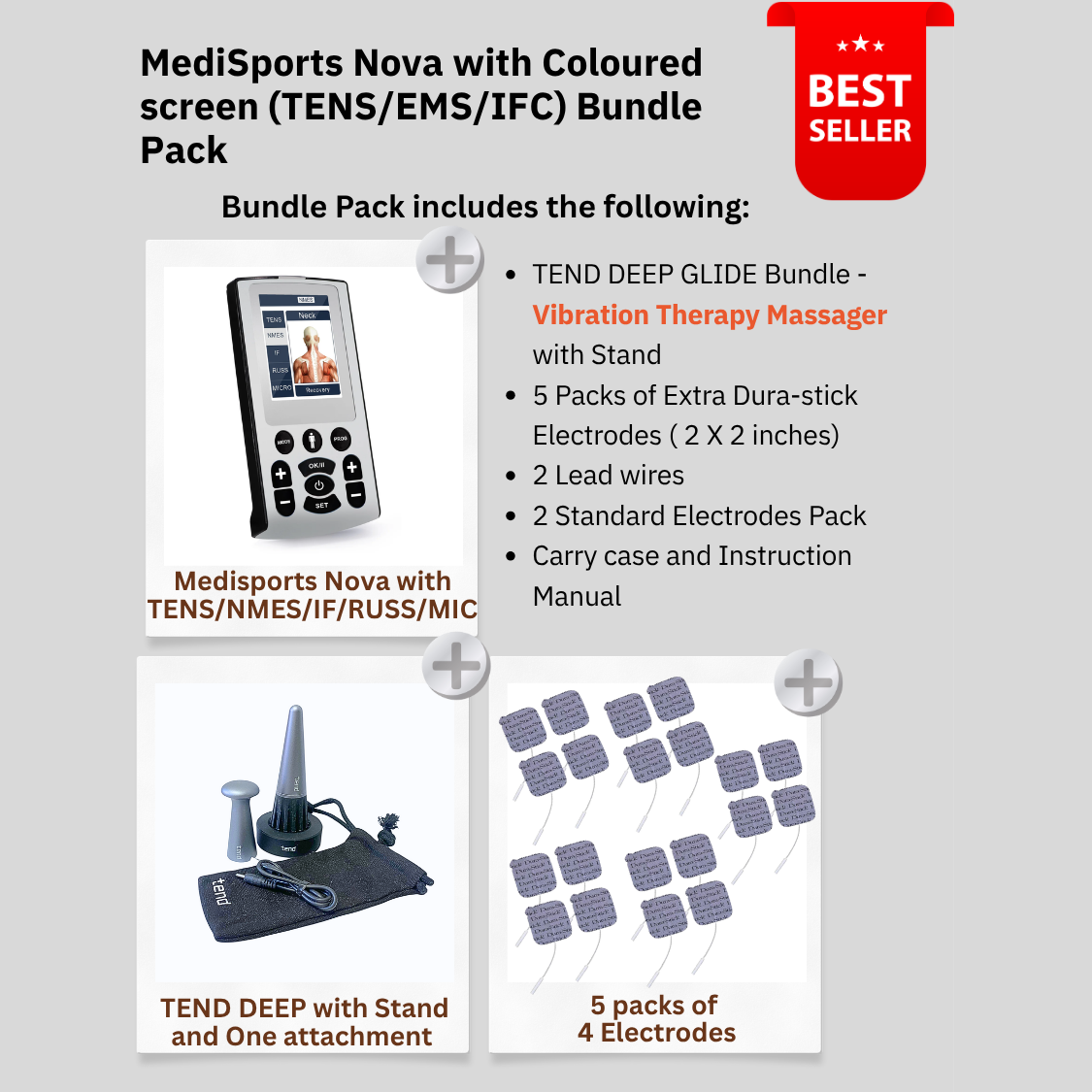 MediSports Nova with Coloured screen (TENS/EMS/IFC) Bundle Pack