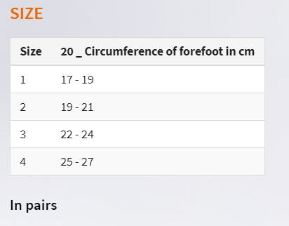 Foot Supporter Size Chart for Ontario Canada