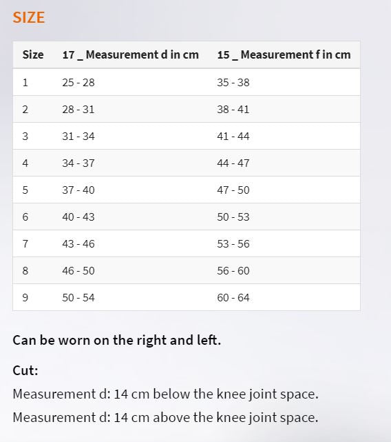 Knee Braces Size Chart