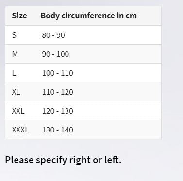 Hip Support Size Chart for Canada