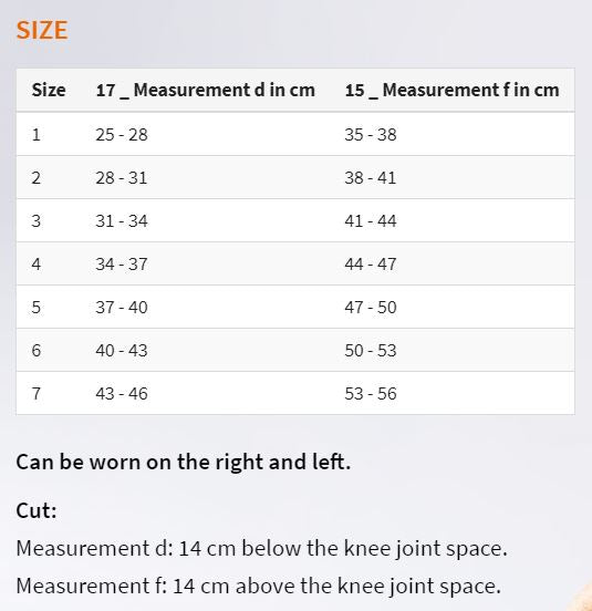 Wing Knee Support Size Chart